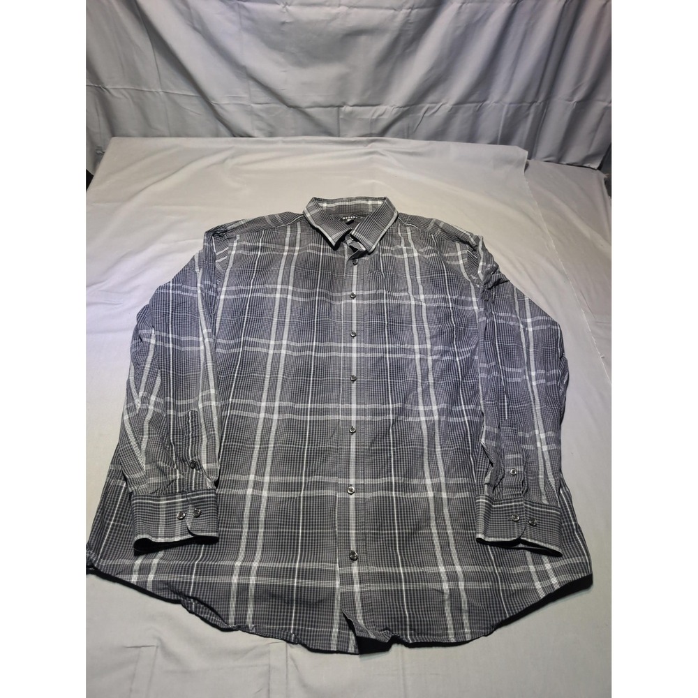 George Shirt Mens 2XL Gray Plaid Long Sleeve Button Down‎ Classic Casual 51 23